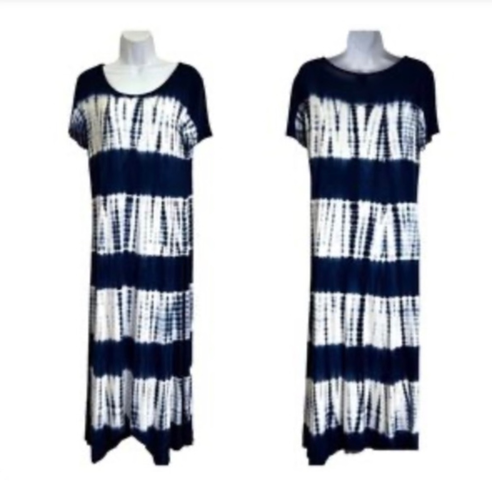 CG Sport Dark Navy Blue Tie Dye Maxi dress Handkerchief hem Small Petite Viscose